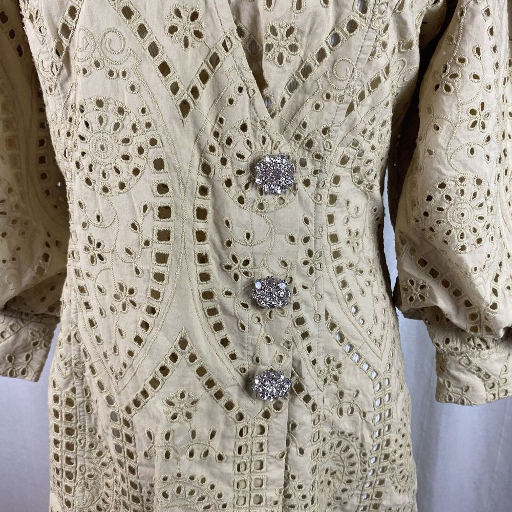 GANNI Size EU 38 US 6 Mini Dress Broderie Anglaise Cotton Balloon-sleeve Eyelet - Picture 2 of 10